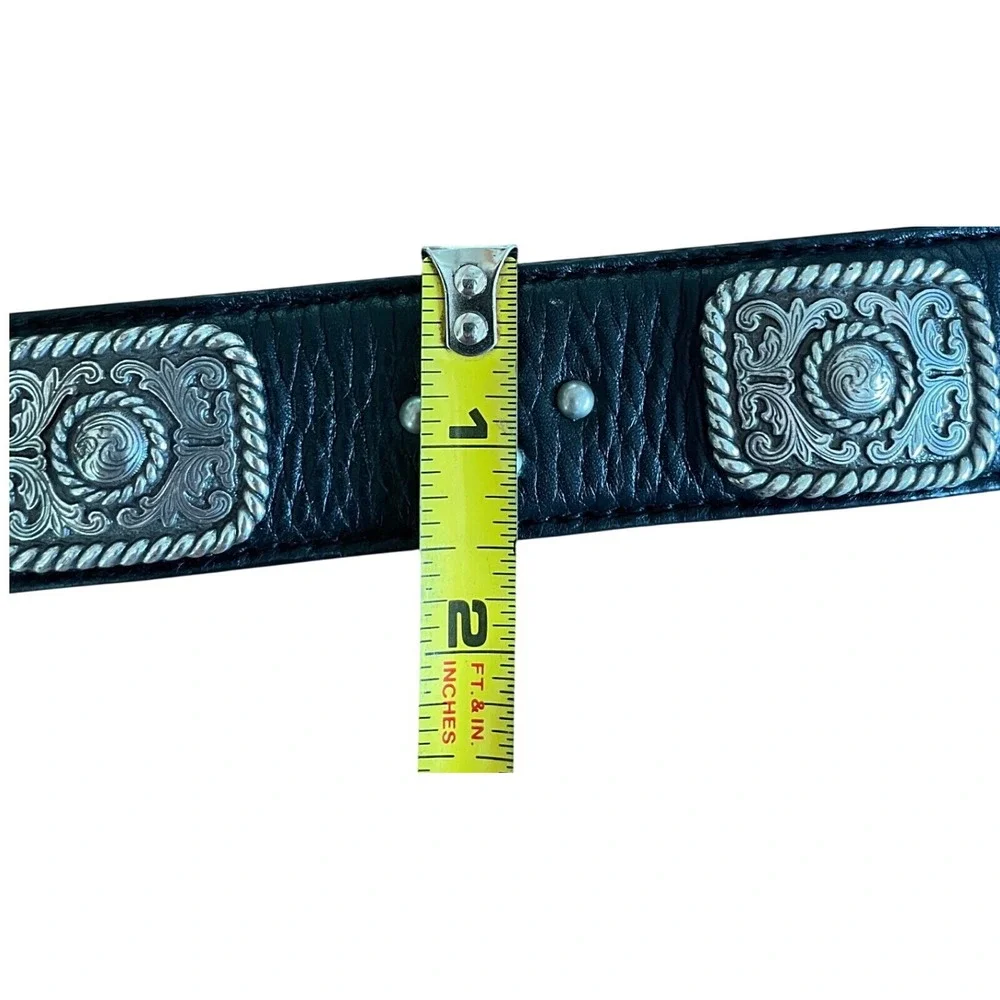 Ariat Men's Black Full Grain Leather Western Concho Belt Size 44 Eagle Buckle